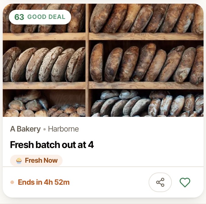 Example post from a bakery: fresh batch out at 4