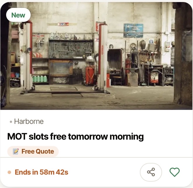 Example post from a garage: MOT slots free tomorrow morning