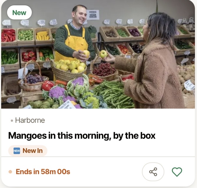 Example post from a grocer: mangoes in this morning