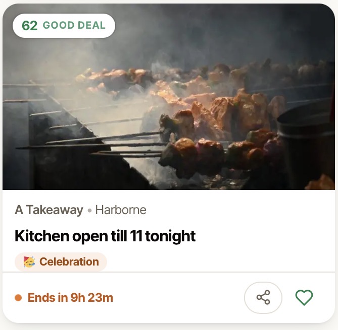 Example post from a takeaway: kitchen open till 11 tonight